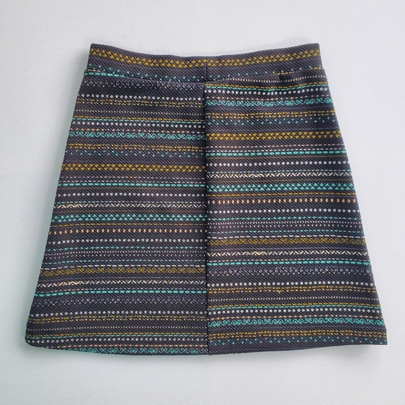 H&M black skirt with stripes pattern designs in yellow, white and aqua c… - Picture 3 of 3